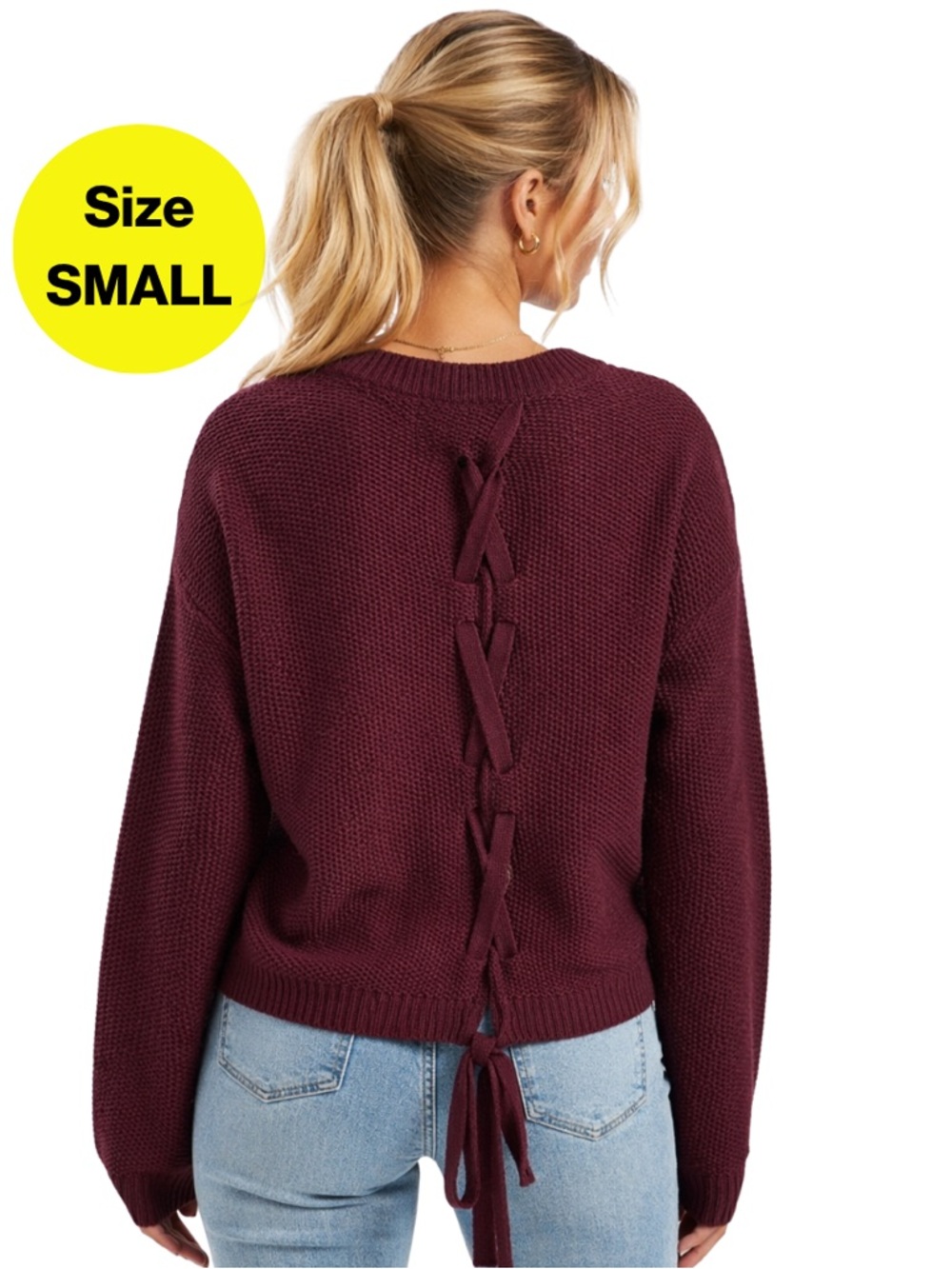 2/for $20 🪩 AMBIANCE Burgundy Knit Sweater with Back Lace-Up (Women’s Small)